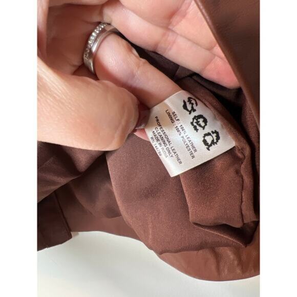 NEW Sea New York Lora Leather Back Buttoned Ruffled Neck Top Caramel Brown - Picture 5 of 7